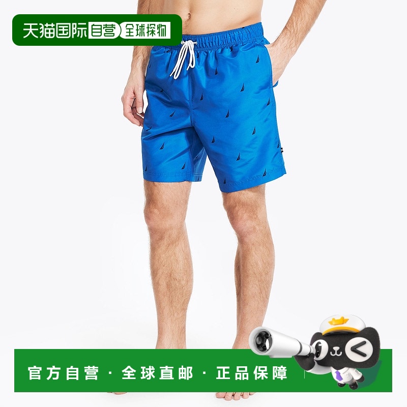 Nautica 男式 8 英寸徽标印花快干游泳衣 - 旋转蓝色 【美国奥莱