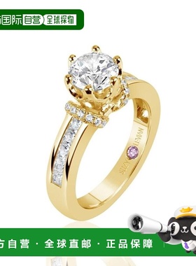 自营Suzy Levian 金色纯银立方氧化锆圆形切割订婚戒指 - 黄色 美