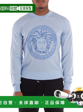 自营 Versace Medusa刺绣羊毛毛衣-蓝色绣球花 美国直发奥莱长袖