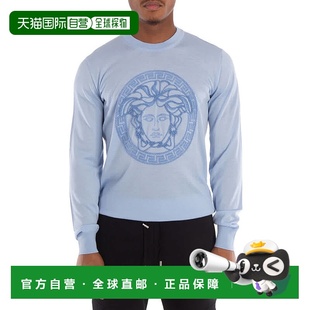 美国直发奥莱长袖 自营 蓝色绣球花 Medusa刺绣羊毛毛衣 Versace