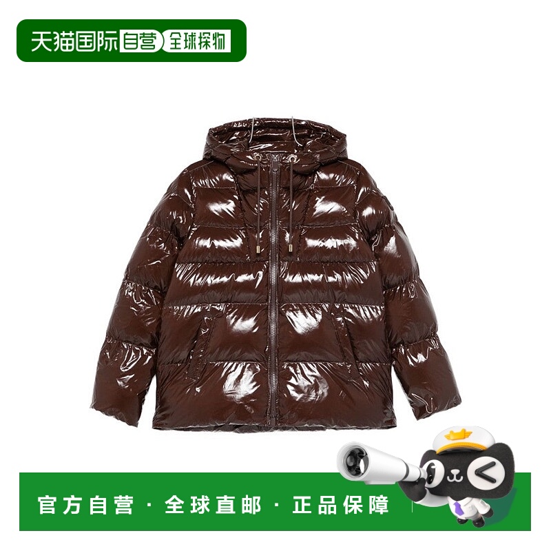 自营pinkoGlossy Puffer Jacket With Adjustable Hood - black