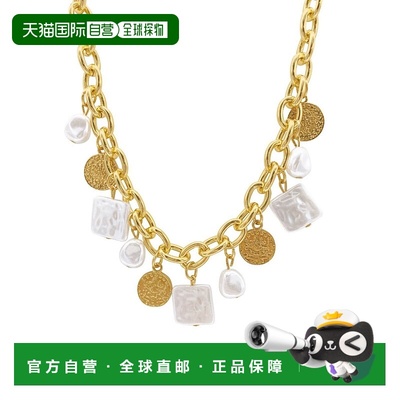 自营 adornia14k 镀金椭圆形链条搭配锤纹硬币和多形状珍珠吊饰项