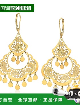 自营 Ross-Simons 意大利 14kt 黄金花丝枝形吊灯耳环 - 黄色 美