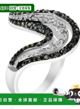 自营vir jewels 0.60 克拉蓝色和白色钻石波浪戒指 .925 纯银配铑