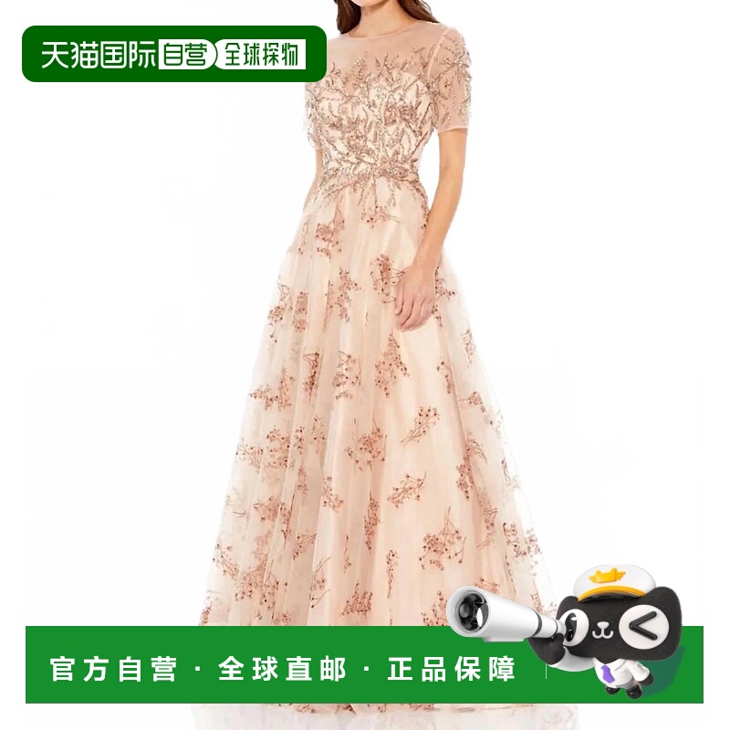 自营 mac duggal香槟色装饰幻影短袖A字型礼服-香槟色 美国奥莱直