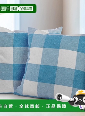 自营zulay kitchen2 件装水牛格纹抱枕套（18x18 英寸）- 天蓝色