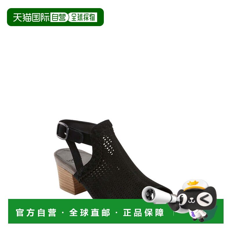 自营Earth Ivy Syrah凉鞋女式美国9.5黑色绒面块状鞋跟吊带GBNC66