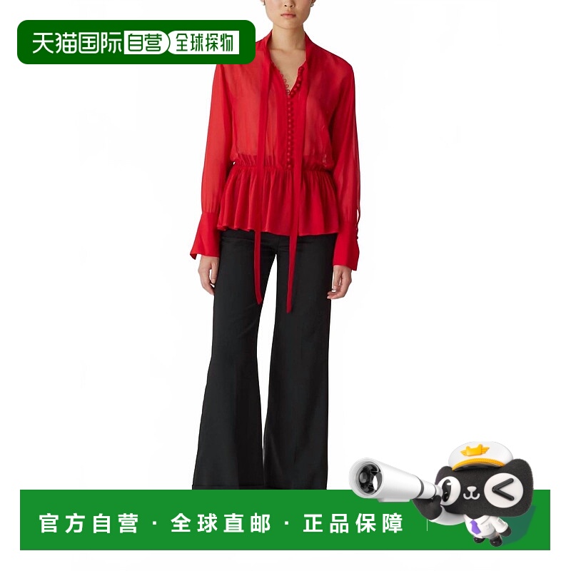 自营rebecca taylorCovered Button Tie Blouse In Red Lip - red