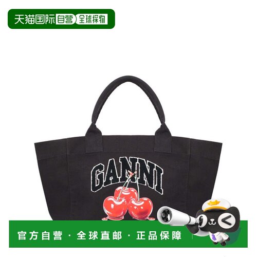 自营ganniCherry Recycled Cotton Wide Tote Bag - black 美国奥