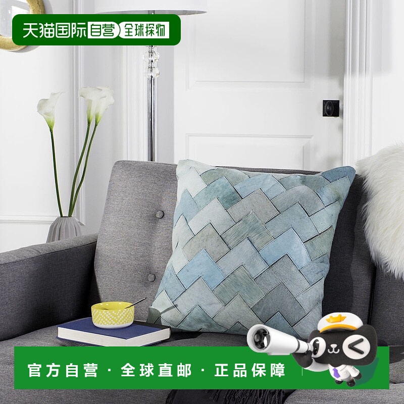 自营 Safavieh Draper 牛皮枕头 - 蓝绿色 美国奥莱直发