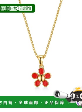 自营 geneviveGa 14k 镀金红色珐琅盛开花朵分层项链 - 红色 美国