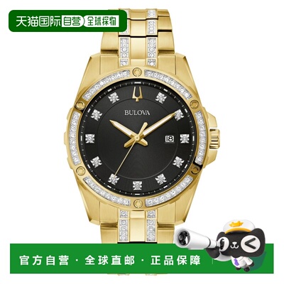 自营Bulova Men's Crystal Black Dial Watch - black 美国奥莱直