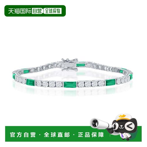 自营simona925 纯银圆形和祖母绿切割 3 毫米网球手链 - 绿色 美