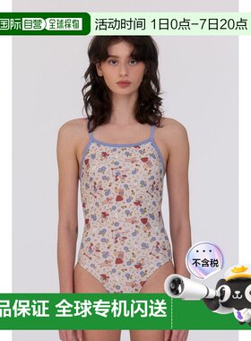 自营 LOOPLOOP Petit童趣奶杏田园连体泳衣女度假温泉显瘦复古