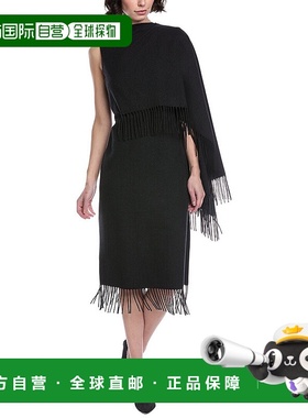 自营Oscar de la Renta Fringed Cape Wool Midi Dress - grey 美