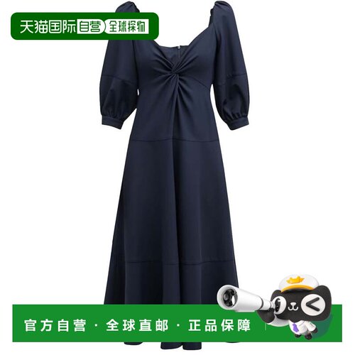 自营Cinq A Sept 女式 Kristina V 领扭褶前中长连衣裙 海军蓝 -