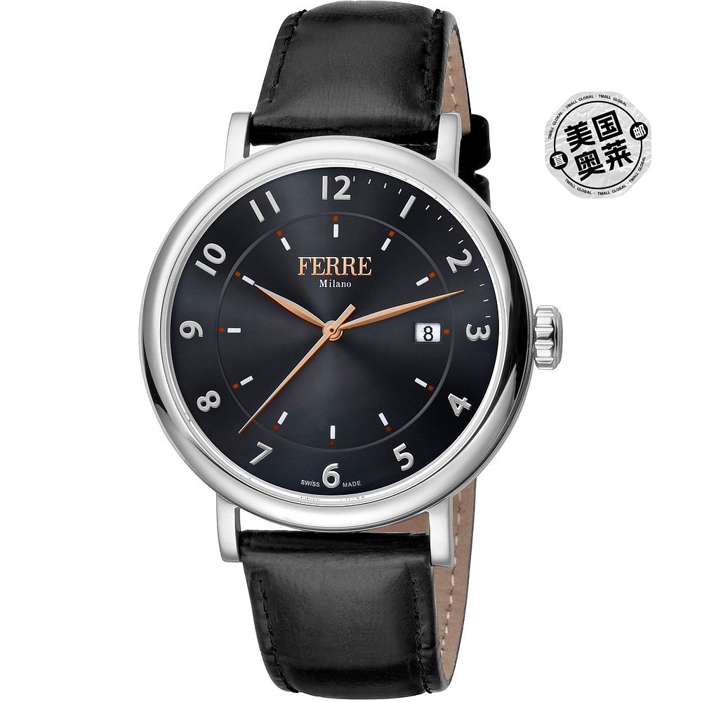 ferre milano 男士时尚 43 毫米石英手表 黑色 【美国奥莱】直发
