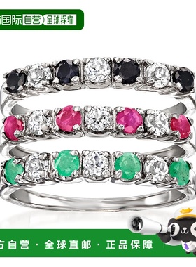 自营Ross-Simons 多宝石珠宝套装：3 枚 925 纯银戒指 - 绿色 【