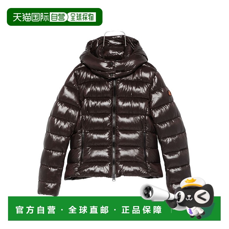 自营save the duck带兜帽和修身剪裁的绗缝夹克-黑色 美国奥莱直