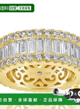 自营 Suzy Levian 黄色纯银立方氧化锆白色长方形和圆形宽永恒戒
