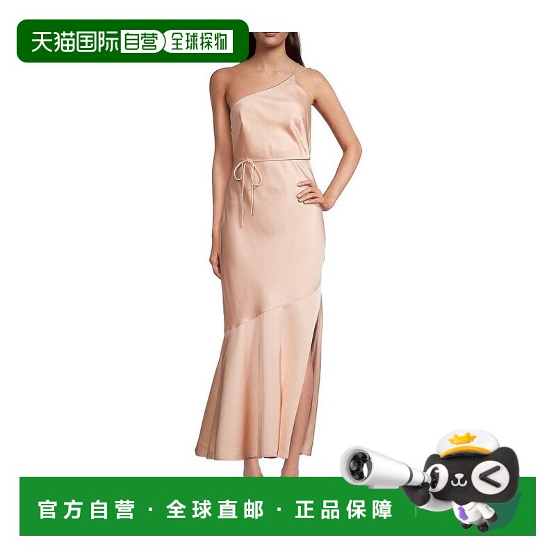 美国直邮Significant Other 女士 长袖长裙缎面连衣裙斜裁中长