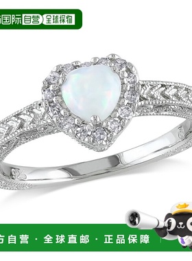 自营 Mimi & Max 1/7 克拉 TDW 钻石和蛋白石心形光环戒指 925 纯