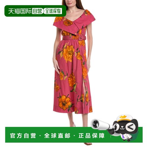 自营Lela Rose Asymmetrical Button Front Cuff Dress - red 美