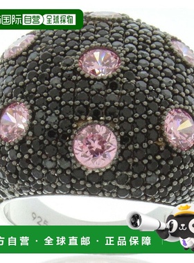 自营 Suzy Levian 纯银黑色和粉色方晶锆石密镶大圆顶戒指 - 黑色