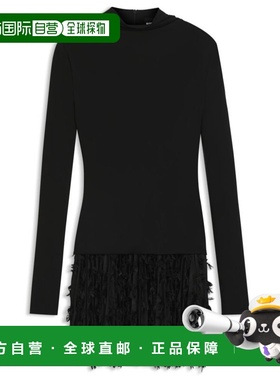 自营bossJersey dress with feathered plisse pleats - black 美