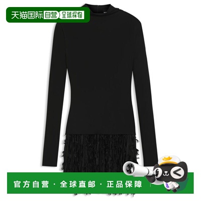 自营bossJersey dress with feathered plisse pleats - black 美
