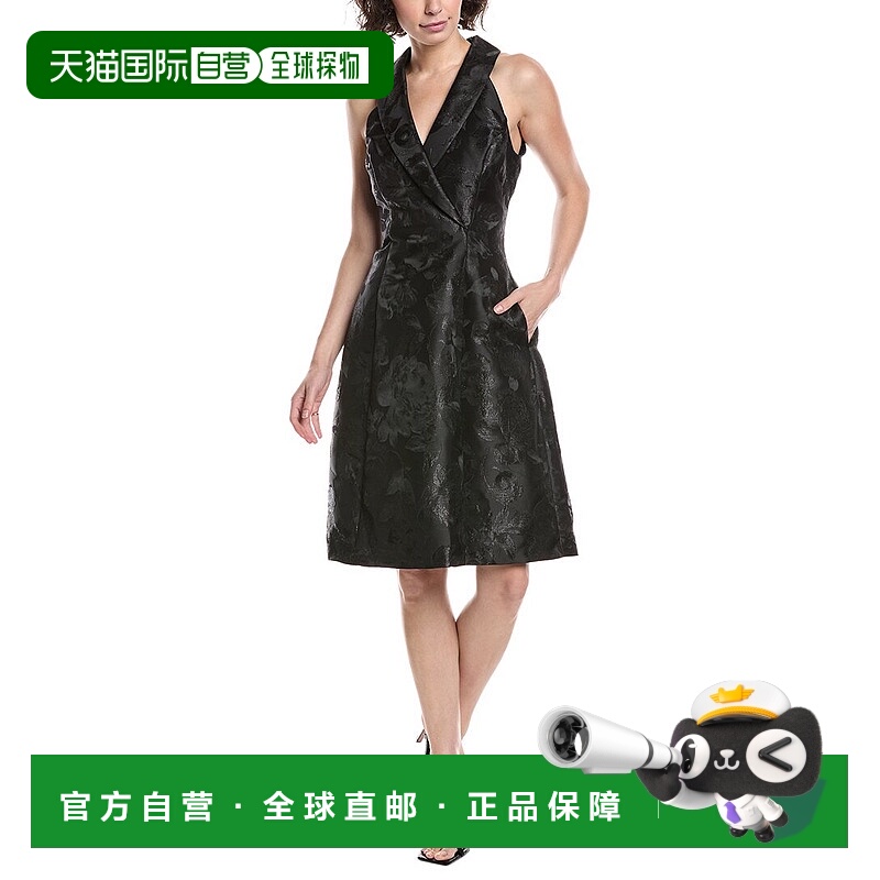 自营Adrianna Papell燕尾服提花连衣裙-黑色 美国奥莱直发
