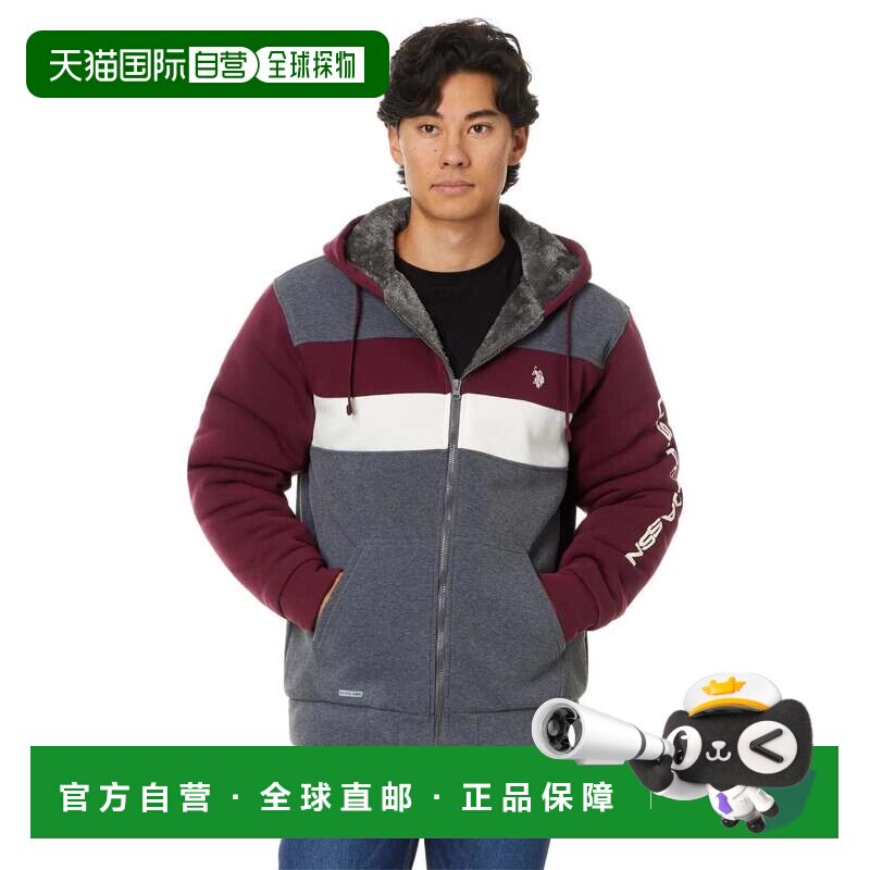 自营u.s. polo assn.美国Polo Assn。连帽衫男子希瑟灰色羊毛夏尔