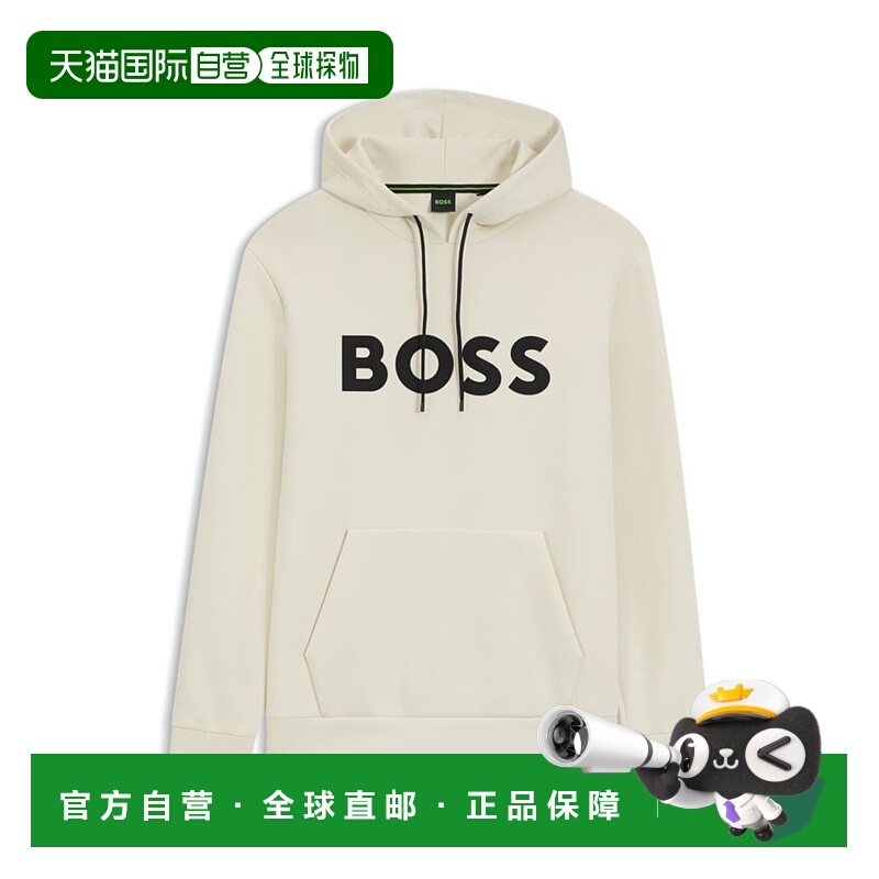自营bossCotton-blend hoodie with moulded logo - white 美国奥
