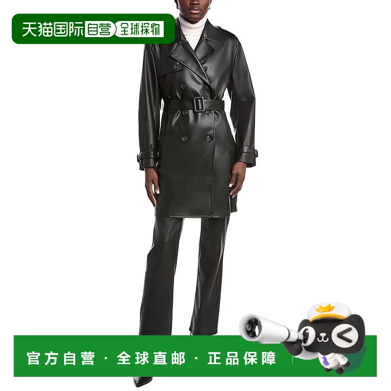 自营Kenneth Cole Faux Leather Trench Coat - black 美国奥莱直