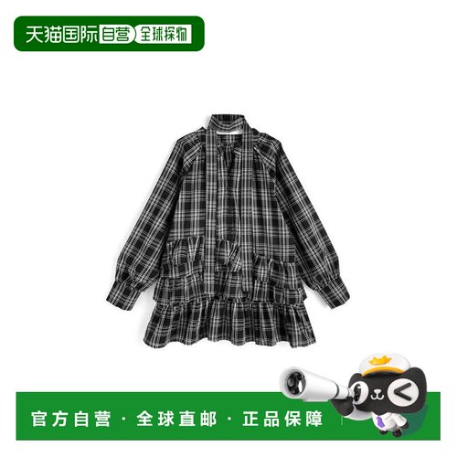 自营 日潮 GRL 系带格纹荷叶边衬衫连衣裙ac2618
