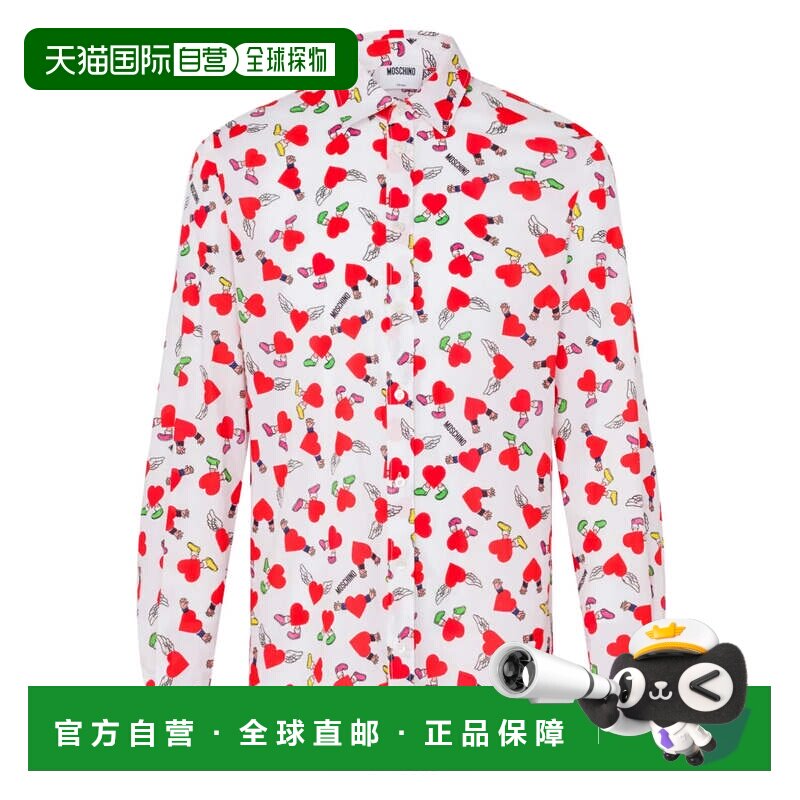 自营moschino樱桃印花长袖纽扣衬衫-白色 美国奥莱直发