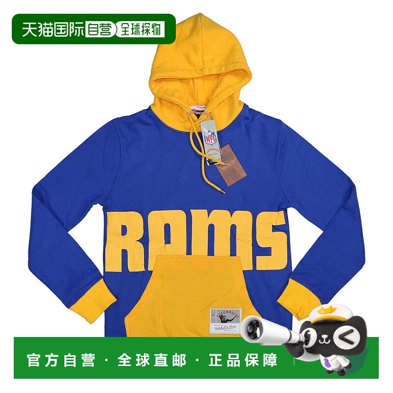 自营mitchell & ness男式洛杉矶公羊Nfl跳投连帽衫运动衫蓝色-蓝