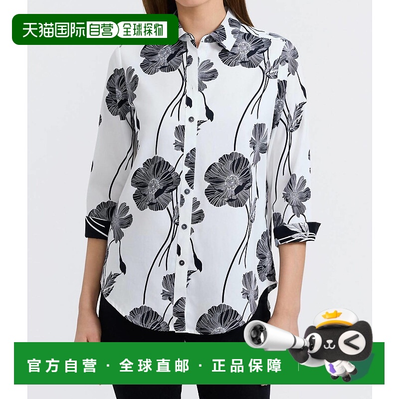 自营foxcroftWomen's Margie Poppy Top In White Black - white