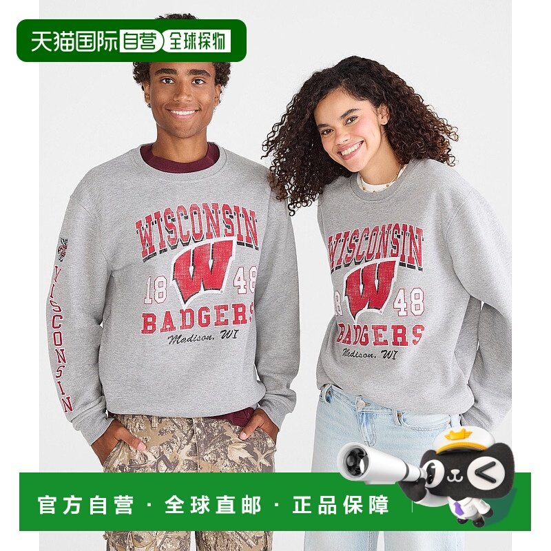 自营 Aeropostale Wisconsin Badgers船员运动衫-浅杂色灰色 美国