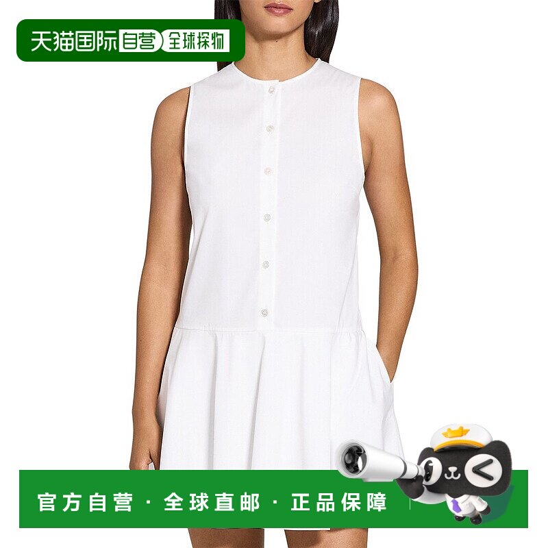 自营theory理论无袖褶边连衣裙-白色 美国奥莱直发新款图片