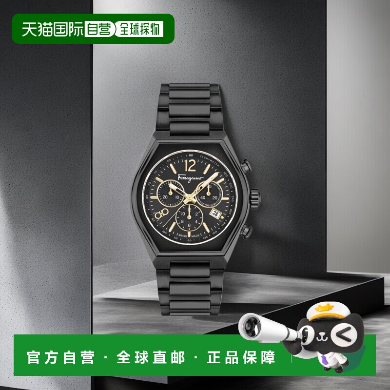 自营salvatore ferragamo菲拉格慕 Tonneau 计时手链腕表 - ip 黑