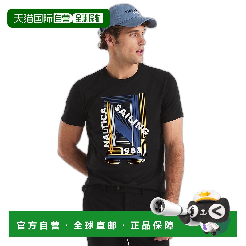 自营 Nautica 男式 Sailing 1983 图案 T 恤 - 纯黑色 美国奥莱直
