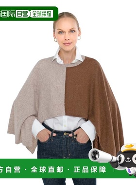 自营in2Cashmere Color Blocked Poncho - heather taupe combo