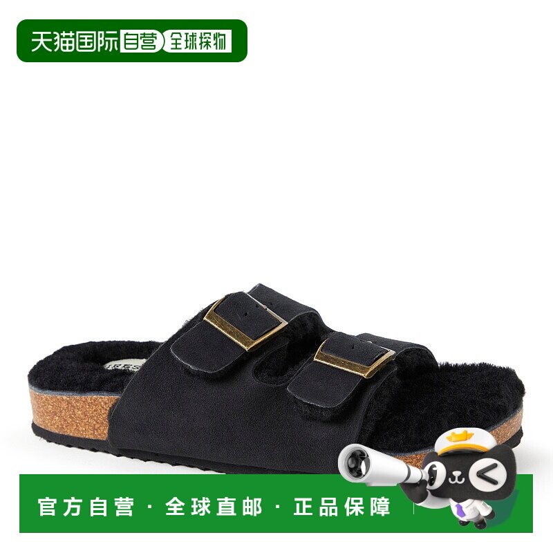 自营dearfoams 女士 Tamworth Cork 模压鞋床双带滑梯 - 黑色 美
