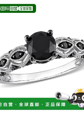 美国直邮Julianna B女士戒指10k白金镶黑色钻石订婚戒指时尚