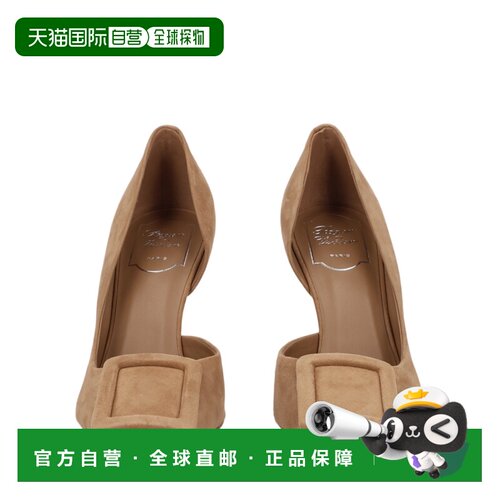 自营roger vivierViv Ville doray尖头扣环山羊皮高跟鞋-棕色 美