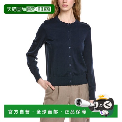 自营Brooks Brothers Scalloped Pointelle Trim Cardigan - blue