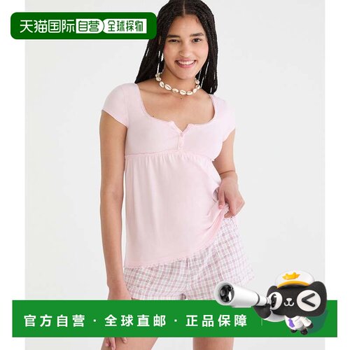 自营Aeropostale Seriously Soft Y2k Babydoll Henley - pink 67