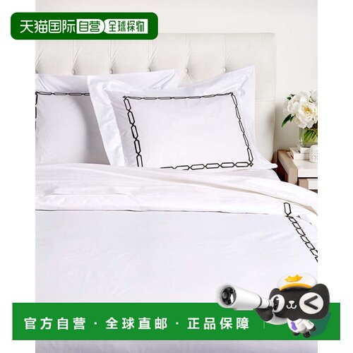 自营Dea意大利Linens Prato刺绣羽绒被套装-白色/黑色 美国奥莱直