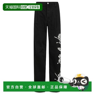 黑色 带花朵针织细节 美国奥莱 scervino直筒牛仔裤 自营ermanno